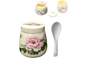 Vintage Style Ceramic Egg Coddlers Sets with Lids, 220Ml Large Coddled Egg Cups for Single or Double Eggs with Twistable Cera