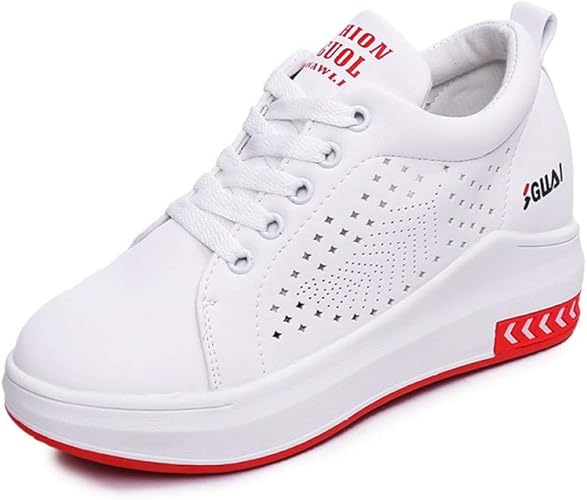 Amazon Yikaifei 厚底シューズ レディース インヒールスニーカー シークレットシューズ スニーカーシューズ 運動靴 身長up アウトドア レザー メッシュ レースアップ 散歩 通学 レッド 22 5cm Yikaifei シューズ バッグ
