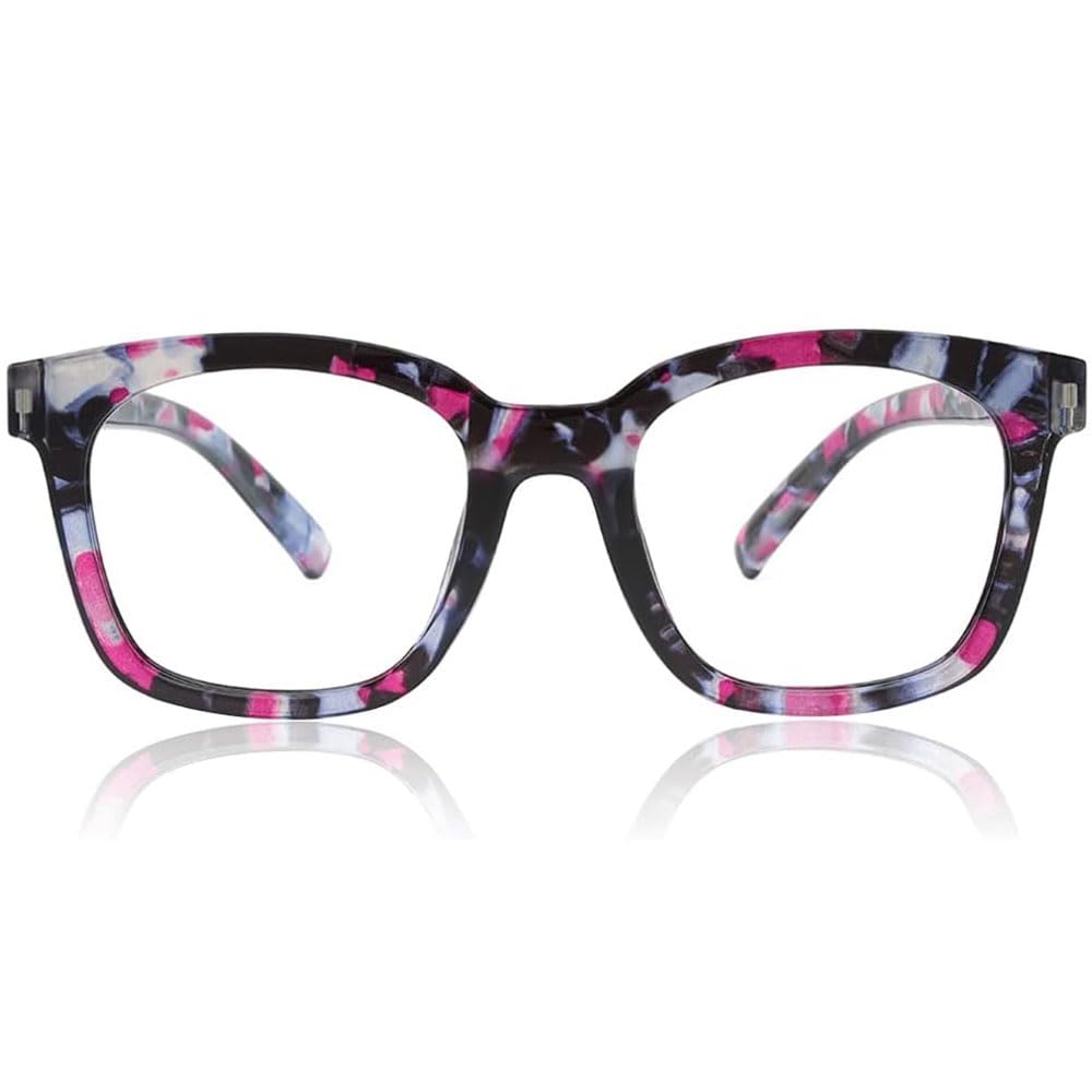 JiSoo Square Reading Glasses Women Men 2.0, Oversized Ladies Reading Glasses Thick Chunky Readers with Spring Hinge, Pink Quartz