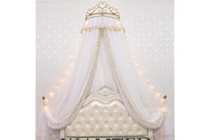 GongZhuMeng Girl Bed Curtain Princess Crown Mosquito Netting Children Room Decor Bedside Yarn Net Romantic Princess Tents Bed Canopy Valance (white)