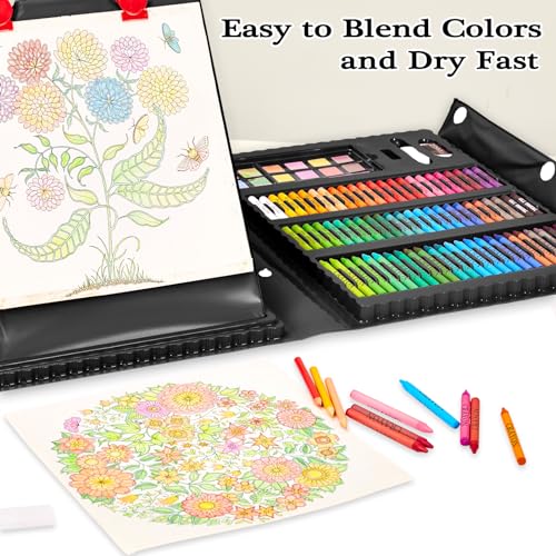 KINSPORY 290 Pieces Children's Painting Case, Drawing Games, Children's Paints, Drawing Pencils, Easel Painting