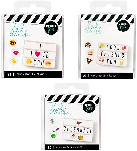 Heidi Swapp - Lightbox Inserts - Icons - Emoji, Emoji 2 &amp; Holiday - 3 Item Set - 60 Inserts