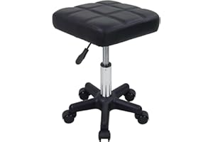 FURWOO Square Swivel Stool with Wheels PU Leather Rolling Stool Height Adjustable for Spa Salon Massage Black