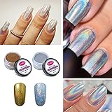 CLAVUZ 2pcs Chrome Powder Holo Effect Gold Silver Chameleon Color Changing Glitter Nail Powder Manicure Pigments with Sponge Stick Nail Art Tools Kit