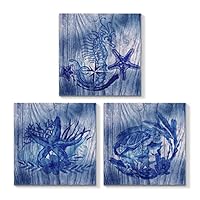 3 Piece Canvas Wall Art - Ocean Theme Mediterranean Style - Canvas Prints Home Artwork Decoration for Living Room,Bedroom - 12