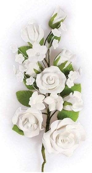 Large White Rose Sugar Flower Anniversary Wedding Cake Spray Topper Bridal, Rose/White