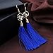DZT1968 Women girl folk-custom Zircon Tassels Gorgeous Hoop Earrings Jewelry (Blue)