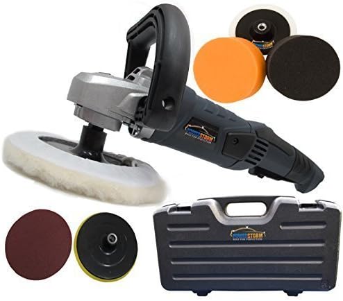 PowerStorm Car Polisher Sander Buffer with Carry Case Plus 6 Car Polisher Heads Gold Pack B