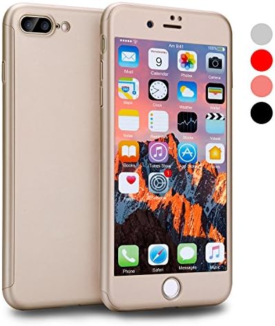 iPhone 8 Plus Case, VANSIN 360 Full Body Protection Hard Slim Case Coated Non Slip Matte Surface with Tempered Glass Screen Protector for Apple iPhone 8 Plus Only (5.5-inch) - Gold
