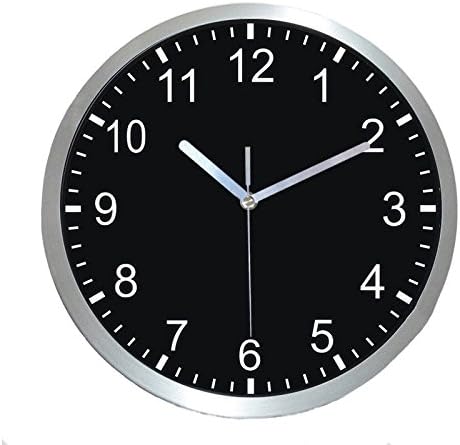 Hemara 12" Silent Non-ticking Universal Quartz Movement Wall Clock-Large Indoor Outdoor Silver Wall Clocks- Stainless Steel Metal Frame Glass Cover (Black)