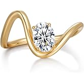 FWM 1 Carat Oval Cut Moissanite Wave Rings for Women, Solid 925 Sterling Silver, Wedding Anniversary Band Engagement Promise Ring, Birthday Christmas Valentines Jewelry for Her