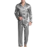 Sanraflic® Men's Satin Pajamas Long Button-Down Pj Set Sleepwear Loungewear Nightwear