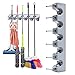 Mop and Broom Holder Wall Mounted Tool Rack Storage Organizer Utility Brush Hanger for Kitchen Bathroom Shed Garden and Garage (5 Position with 6 Hooks)