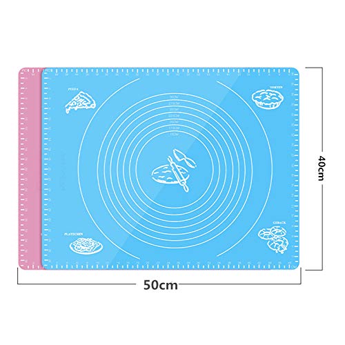 Silicone Pastry Mat Rolling Pin Mat with Measurements Nonstick Kneading Board for Rolling Dough Reusable Thicken Pad Pie Bread Cookie Sheet Baking Oven Mat Placement Pad(Pink and Blue)