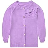 Lymanchi Little Girls' Pearl Bow Long Sleeve Button Front Knit Cardigan Sweater