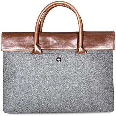 YGSAT laptop bag 14 inch 15 inch Laptop Sleeve Leather Briefcase Felt Cloth Briefcase Classic Retro Handbag Laptop Bag Multi-purpose Computer Bag/Grey