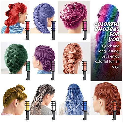 BALHVIT Hair Color Chalk Comb Set, [10 Bright Colors] Washable Hair Chalk for Girls Gifts, Popular Chalks on Birthday Cosplay Halloween Party, Non-Toxic Temporary Hair Chalk Pens Safe for Kids, Teen - Thumbnail 2