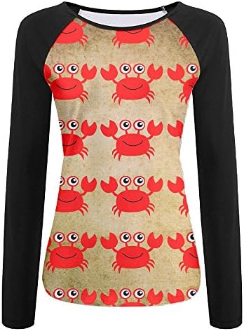 Thend Funny Cute Crab Women's Crew Neck Long Sleeve Raglan T-Shirts S