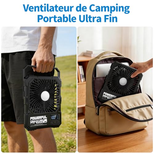 yAyusi 20000mAh Rechargeable Camping Fan, 27cm Ultra Slim Portable Tent Fan with Remote Control, Up to 82 Hours Battery Life, Outdoor and Bedroom Use