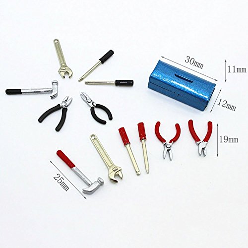 AkoMatial Dollhouse Furniture Accessories, 1:6 1:12 Miniature Repaire Tool Kits Hammer Wrench Screwdriver Simulation Model - Red