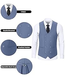 WOMS Men's 3 Piece Slim Fit Suit, Denim Blue
