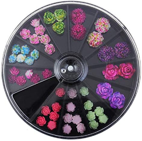Ktyssp 3D Rose Flower Nail Art Charm Beads Colorful Resin Nail Tips Manicure Wheel