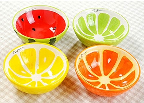 Ceramics Fruit Shape Salad Bowl Plate Spoon,Set of 3 -Apple/ Strawberry/ Carambola/ Watermelon/ Orange/ Kiwifruit