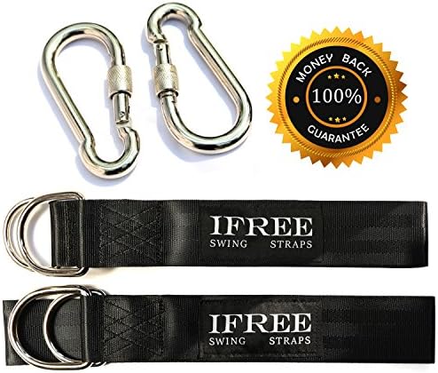 Tree Swing Straps, Safety Swing Handing Rope Set, Swing Tie Holds up to 1760 Pounds with 2 Stainless Steel Carabiner Hooks- Black
