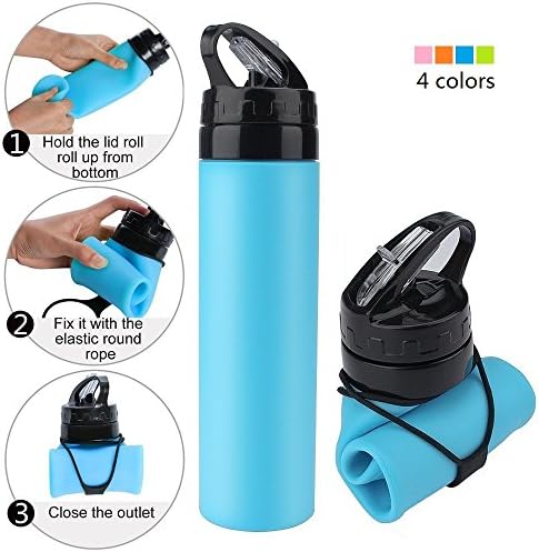 HBirdPc Collapsible Water Bottle,Folding Silicone Portable for Cycling Camping Hiking Running Traveling - 20 oz (Blue)