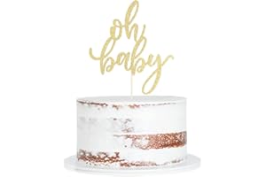 Qertesl Glitter Oh Baby Cake Topper, Baby Party Cake Decoration, Baby Baptism or New Baby Gender Reveal Party Cake Decoration. (gold)