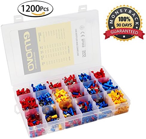 Electrical Connectors, Ernovo 1200pcs Insulated Wire Terminals, Wire Connectors, Crimp Connector Kit with 18 Size Assortment Terminal Set