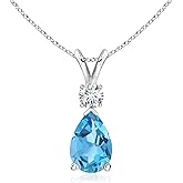 Angara Natural Swiss Blue Topaz Solitaire Pendant for Women | Pear Shape Blue Topaz Diamond Necklace in 14K Solid Gold/Silver/Platinum With 18" Chain | December Birthday, Gemstone Jewelry Gift