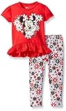 Disney Little Girls' Toddler Minnie Mouse Legging Set and Fashion Top, Bright Red, 2T