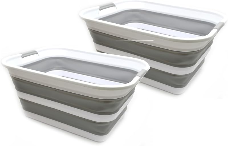 SAMMART 42L Collapsible Laundry Basket Foldable Grey 57.5x44.5x26.5cm
