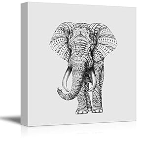 Tribal Painted Elephant On Gray - Canvas Art