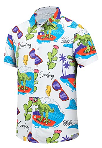 Unakisan Floral Hawaiian Shirt for Men Tropical Casual Short Sleeve Button Down Printed Beach Shirts Dinosaur 5024 S