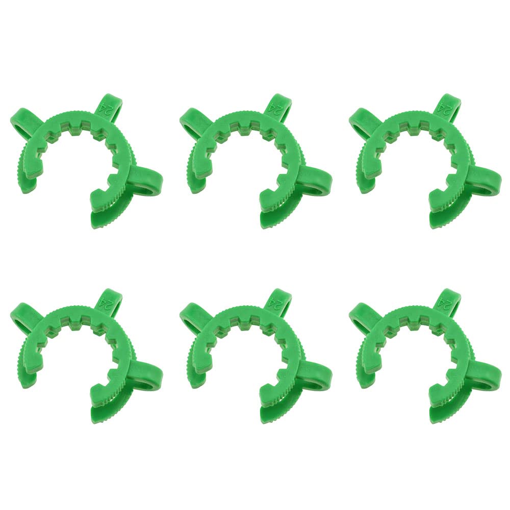 Binzzo Lab Joint Keck Clamp Clips Green Plastic 24mm Sturdy Tight Hold Easy Put on off Snug No Scrape for Joints 24/29 and 24/40 Laboratory Glassware Collector Pipe Standard Taper Interface 6PCS