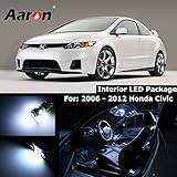 Aaron Cool White Interior Lighting LED Kit for 2006-2012 Honda Civic (Map x2/Dome x1/Trunk x1/license Plate x2)