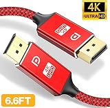 DisplayPort Cable,Capshi 4K DP Cable Nylon Braided -(4K@60Hz, 1440p@144Hz) Display Port Cable Ultra High Speed DisplayPort to DisplayPort Cable 6.6ft for Laptop PC TV etc- Gaming Monitor Cable(Red)