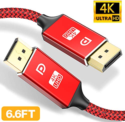 DisplayPort Cable,Capshi 4K DP Cable Nylon Braided -(4K@60Hz, 1440p@144Hz) Display Port Cable Ultra High Speed DisplayPort to DisplayPort Cable 6.6ft for Laptop PC TV etc- Gaming Monitor Cable(Red)