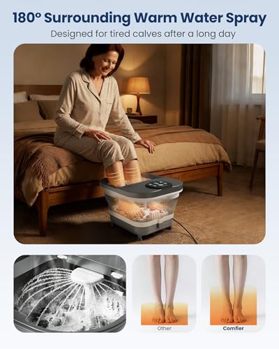 COMFIER Electric Foot Spa Massager with Heat & Automatic Rolling Massage, Adjustable Temperature, 180° Surround Water Spray, Large LED Display, Detachable Massage Plates, Gift for Family and Friends