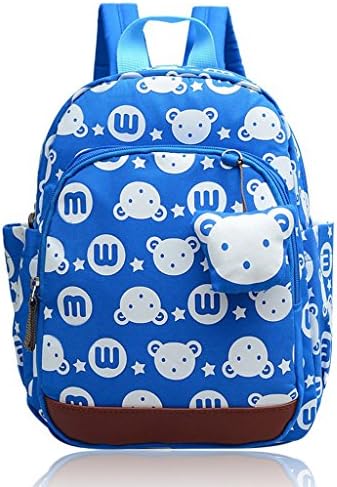 WOERKAZLD Kids Cartoon School Bags Child Anti Lost backpack bear rabbit pendant Suitable for 1-5 year olds children (Blue)