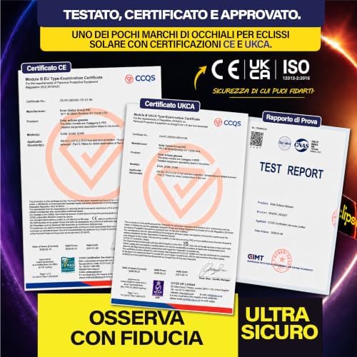 Occhiali per Eclissi Solare 10 Pack con 3 Filtri per Smartphone – Certificati ISO 12312-2 e CE & UKCA, Kit Completo per Osservare e Fotografare l’Eclissi 2026