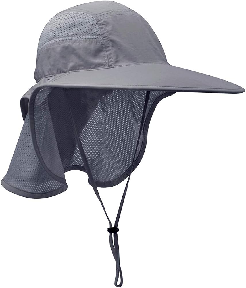 Lenikis Unisex Outdoor Activities UV Protecting Sun Hats with Neck Flap Black Grey: Clothing