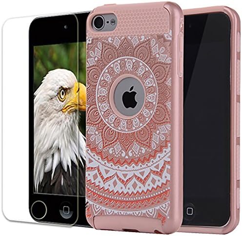 iPod Touch 5 6th Generation Case, Vecr Armor Dual Layer Shock Absorption Hard Back Cover with Tempered Glass For Apple iPod Touch 5th 6 Generation (Rose Gold - Pink)