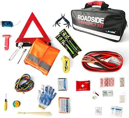 Equipx 65-Piece Roadside Assistance Auto Emergency Kit with Jumper Cables