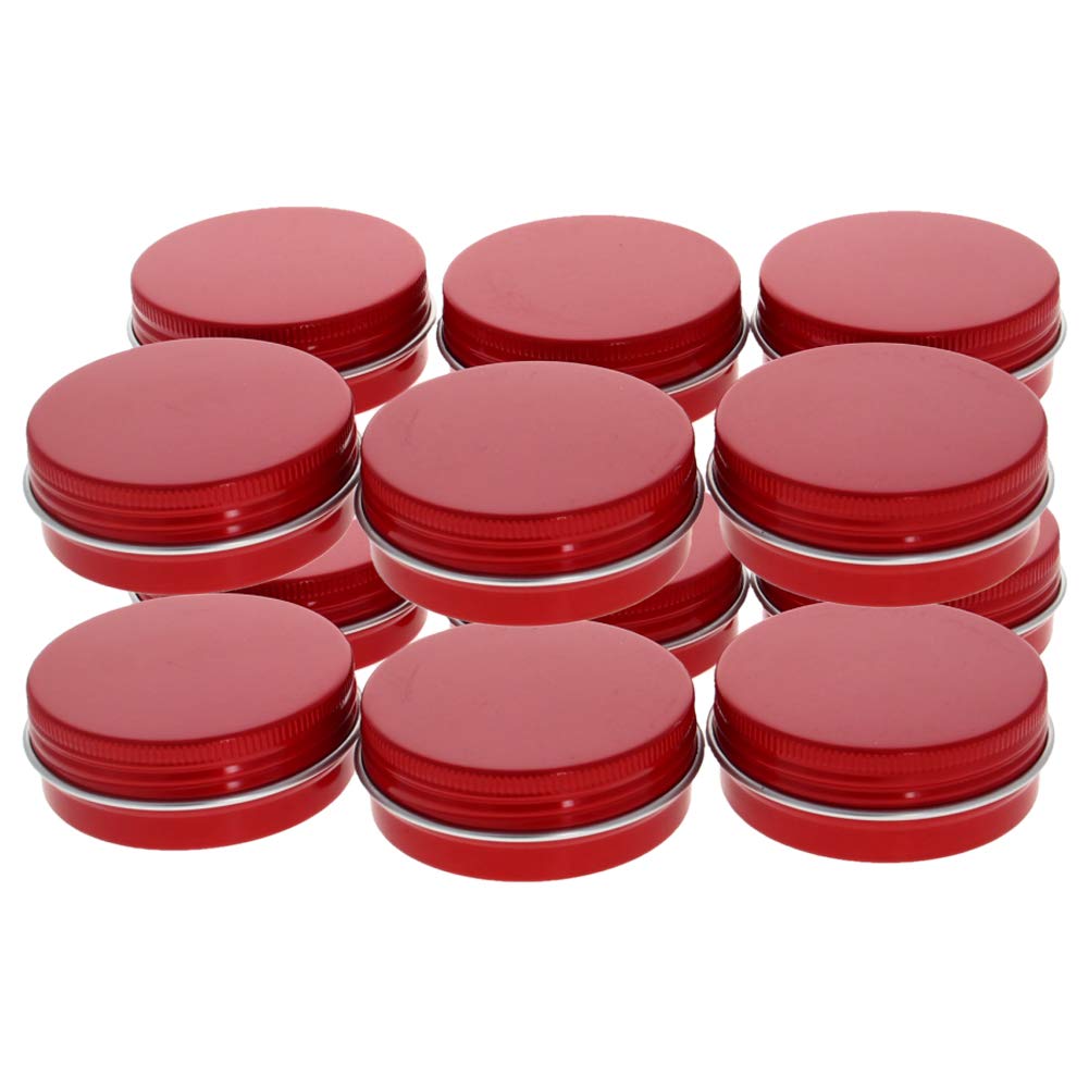 Othmro Tiny Tins Round Aluminum Cans-12 PCS Red 52x20mm Storagte Container with Screw Lids Silver Edge Curly 30g(1 oz) 0.3mm Thickness Metal Tins Without Clear Window for Wax,Tea, Makeup Storage
