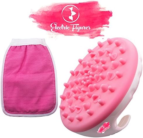 "Beautiful Figures" Cellulite Massager Brush - Proven to burn fat lose fat on unwanted body area - anti cellulite treatment - fat massager - Comfortable hand grip + Free Exfoliating Bath Glove (Pink)