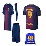BARCA2018 Barcelona NB Messi Suarez Iniesta Neymar 2017 2018 17 18 Kid Youth Replica Home Jersey Kit : Shirt, Short, Socks, Bag (L. Suarez Home, Size 24 (7-8 Yrs Old Approx.))