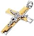 Beydodo Stainless Steel Men Pendant Necklace Cross Jesus Crucifix Rood Bible Prayer English Gold